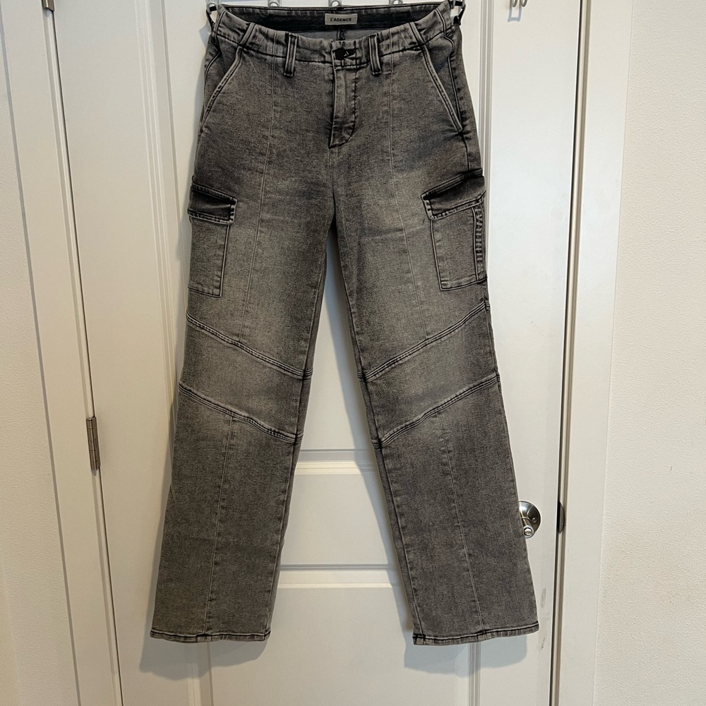 L'AGENCE Gray Wide Leg Cargo Jeans